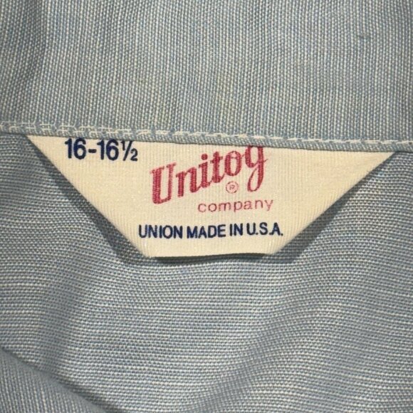 Vintage Unitog Strohs Beer Work Shirt 16-16.5 Blue large 60's - Picture 5 of 16